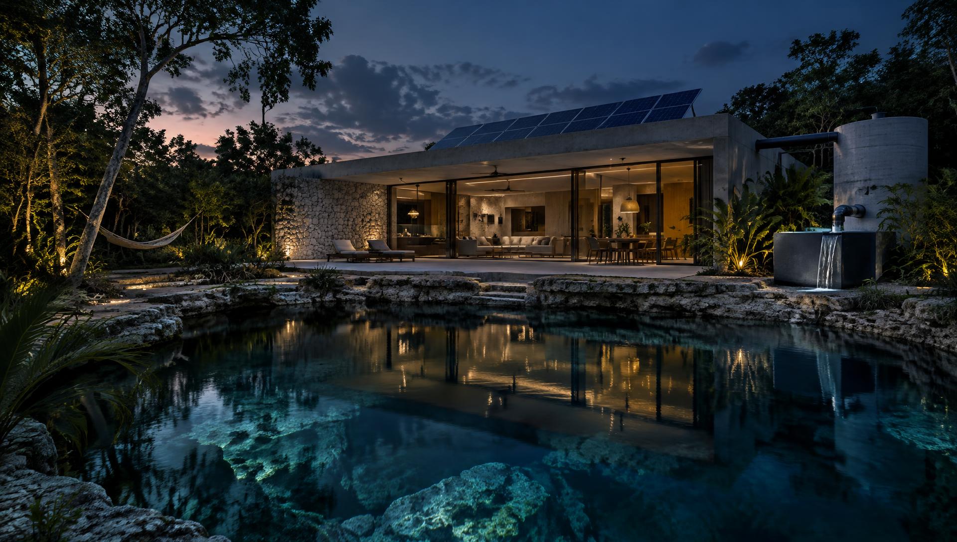 Casa sustentable en Yucatán con paneles solares y sistema de agua
